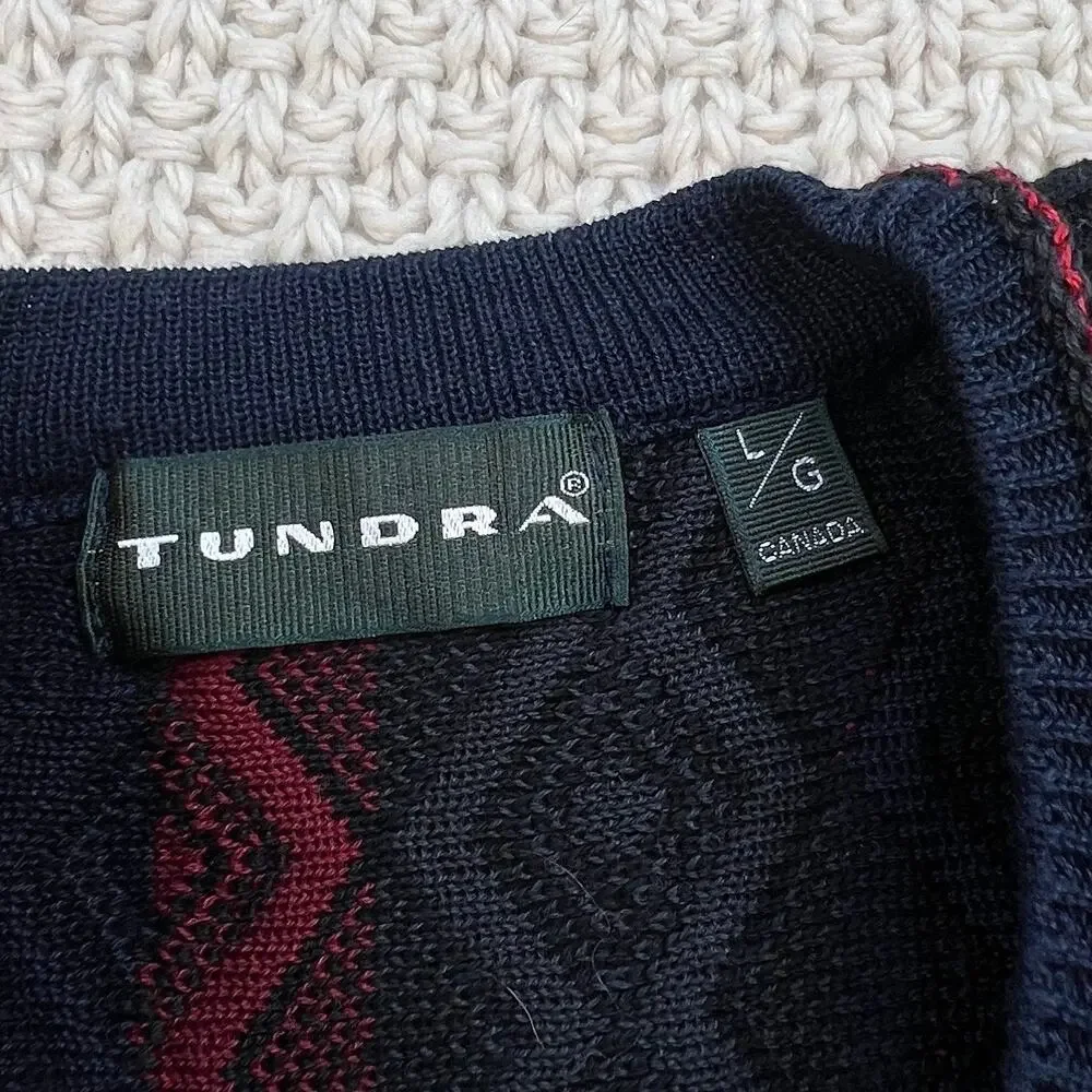 Vintage 90s Tundra Zig Zag Pattern Red Black‎ Grandpa Sweater - Size Large
